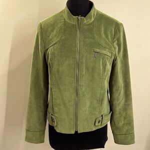 Tribal lime, green suede jacket with pockets in front full zip